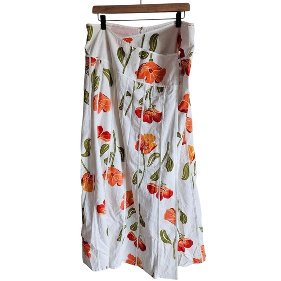SABO White Floral Asymmetrical Button Waist Wrap Estelle Skirt In Poppy - Picture 3 of 14
